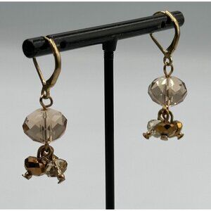 3/$30 Champagne Brown Glass Bead Drop Earrings Gold Faceted Dangle Leverback 1"
